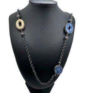 Chico's Necklace Jewelry Statement 43.5" Adjustable Black Cream Blue Two Sided